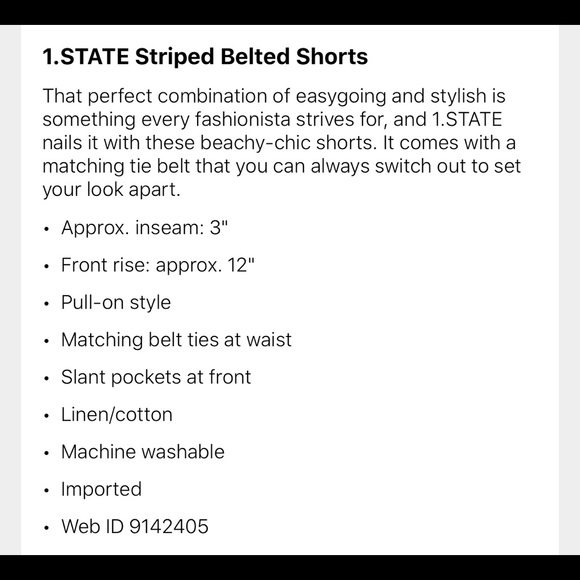 1.State Striped Belted Shorts - Picture 3 of 8